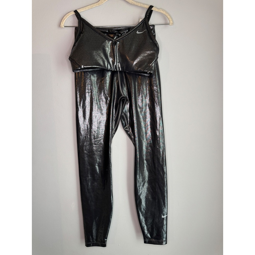 Nike Dri-FIT Metallic Shimmer 2 Piece Set Bra Medium, Leggings Small Gunmetal